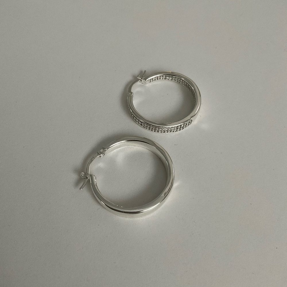 Silver Hoop Earrings Set - Classic and Pavé Styles